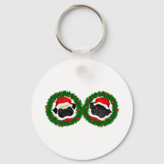 Llavero Navidades cortan Pug Negro y Fawn Pug Santa