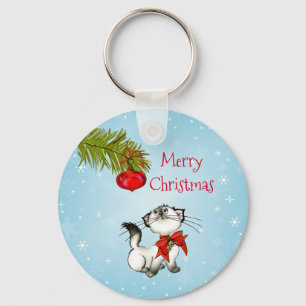 Llavero Navidades Curiosos Kitty Con Un Golpe Rojo