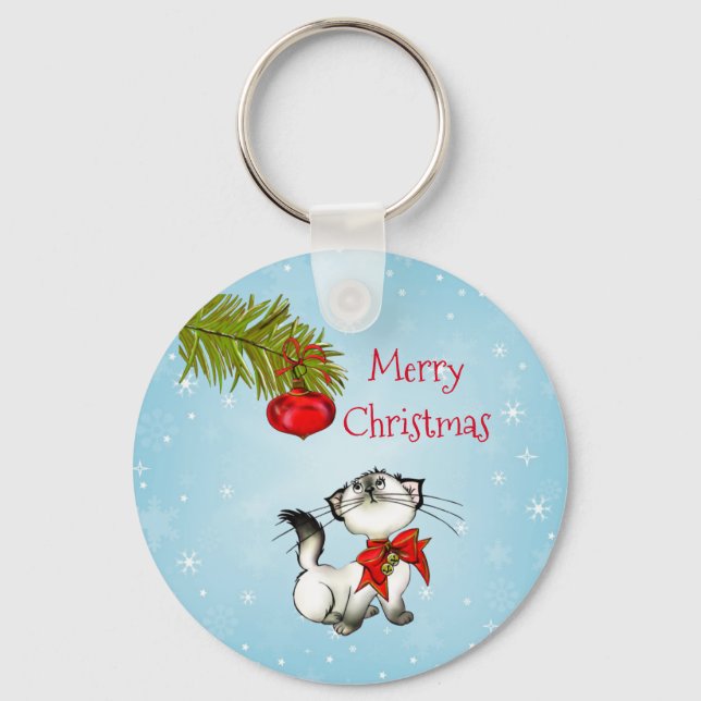 Llavero Navidades Curiosos Kitty Con Un Golpe Rojo (Anverso)