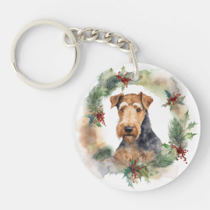 Llavero Navidades de Airedale Wreath Festive Pup