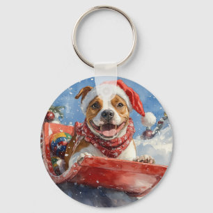 Llavero Navidades de American Staffordshire en Sledge