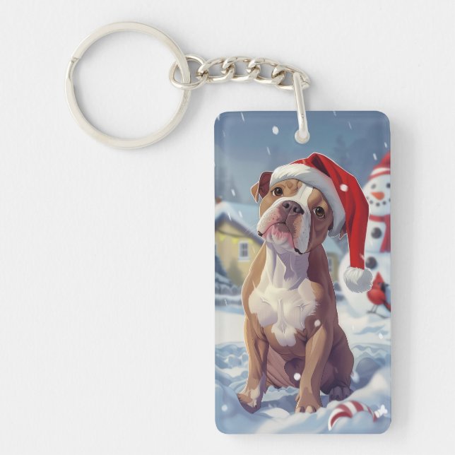 Llavero Navidades de American Staffordshire Winter Wonderl (Frente)