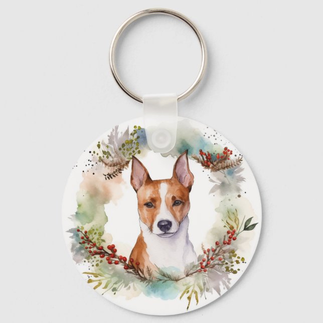 Llavero Navidades de Basenji Wreath Festive Pup (Anverso)
