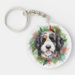 Llavero Navidades de Bernedoodle Wreath Pup festivo