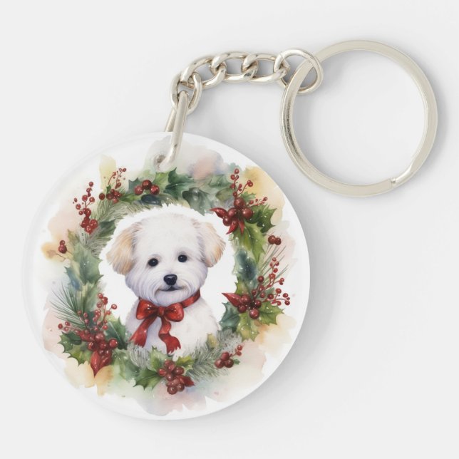 Llavero Navidades de Bichon Frise Wreath Festimes Pup (Atrás)