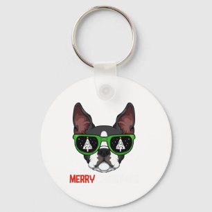 Llavero Navidades de Boston Terrier Pajama Dog Gafas de so
