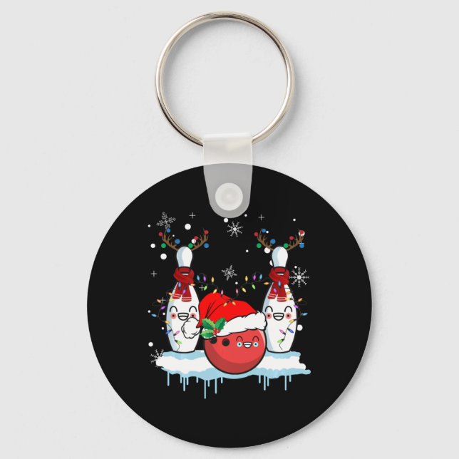 Llavero Navidades de Bowling para renos en Santa Hat (Anverso)