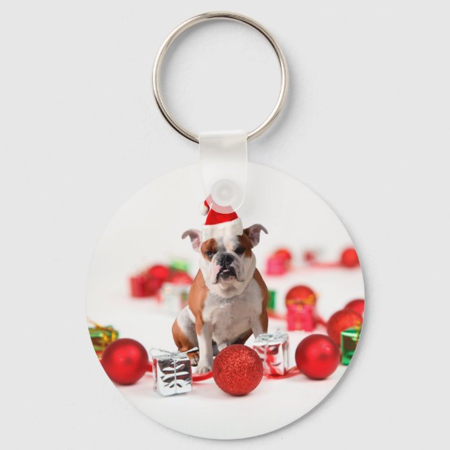 Llavero Navidades de bulldog Caja de regalo Ornamentos Red (Anverso)