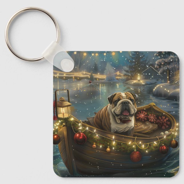 Llavero Navidades de bulldog de vacaciones (Anverso)