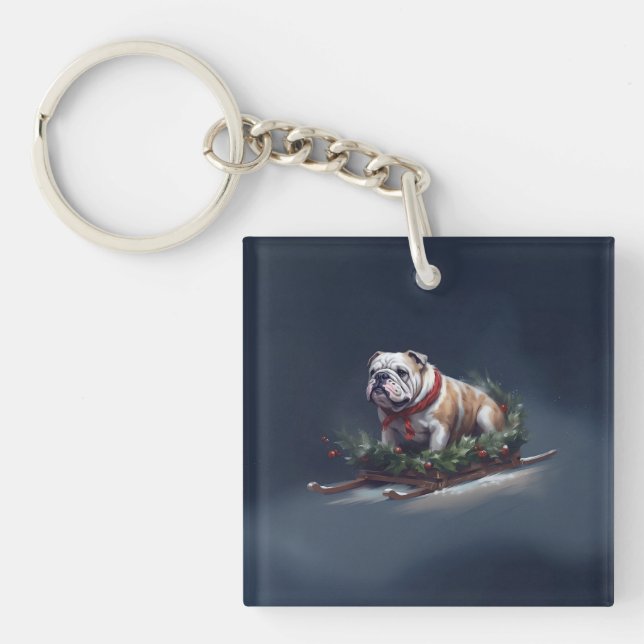Llavero Navidades de bulldog nevan invierno (Frente)