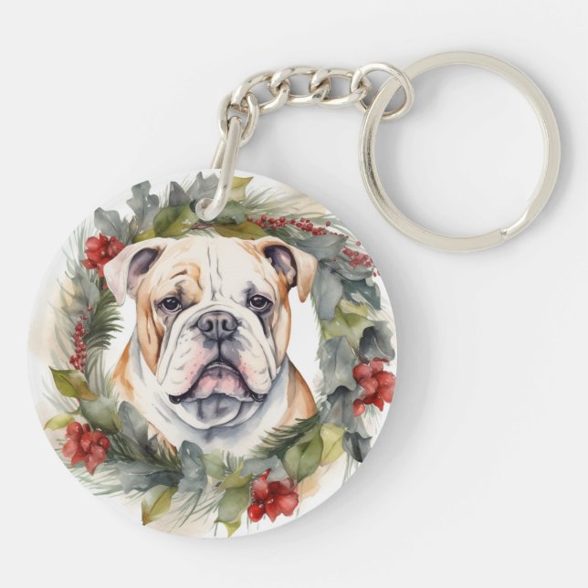Llavero Navidades de bulldog Wreath Festive Pup (Atrás)