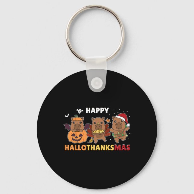 Llavero Navidades de Capibara Disstume de Halloween Feliz  (Anverso)