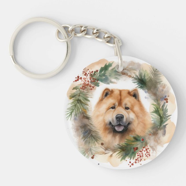 Llavero navidades de chow Wreath Festimes Pup (Frente)