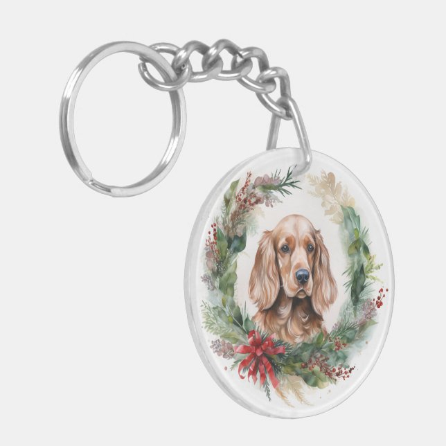 Llavero Navidades de Cocker Spaniel Wreath Festimes Pup (Frente Izquierda)