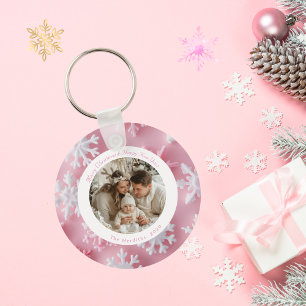 Llavero Navidades de copos de nieve rosa personalizados
