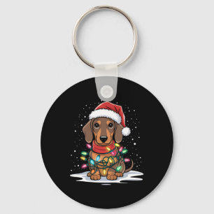 Llavero Navidades de Dachshund alumbran a Santa Hat Dog Ho