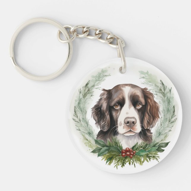 Llavero Navidades de espaniel Springer Wreath Festive Pup (Frente)