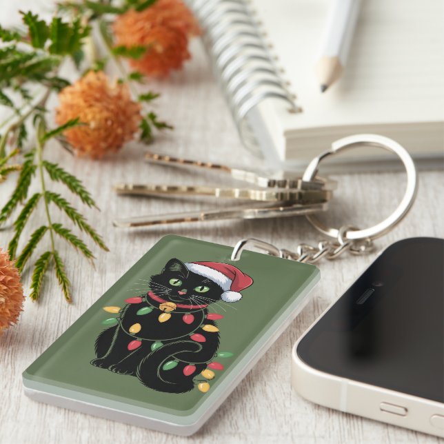 Llavero Navidades de Gato Negro Amante Gatito Gatito Gato  (Frente Derecha)