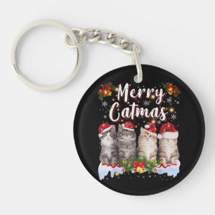 Llavero Navidades de gato Santa Hat Graciosa Feliz Navidad