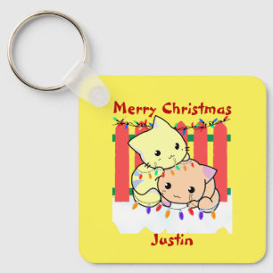 Llavero Navidades de gatos afuera, nombre personalizado