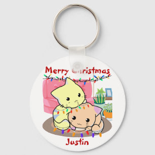 Llavero Navidades de gatos en esteras, nombre personalizad