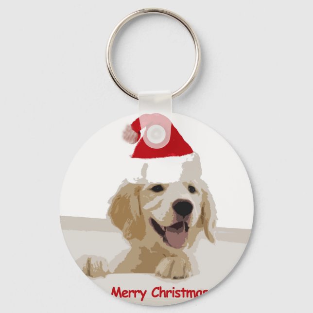 Llavero Navidades de Golden Retriever con Santa Hat (Anverso)