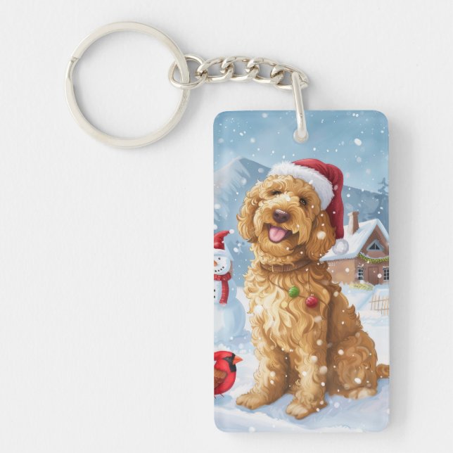 Llavero Navidades de Goldendoodle Winter Wonderland disfru (Frente)