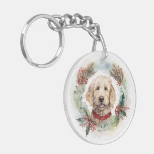 Llavero Navidades de Goldendoodle Wreath Festial Pup
