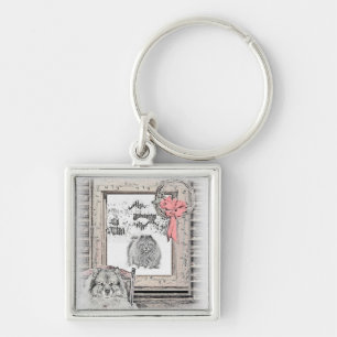 Llavero Navidades de Keeshond Ventana de Invierno Pintura