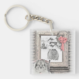 Llavero Navidades de Keeshond Ventana de Invierno Pintura