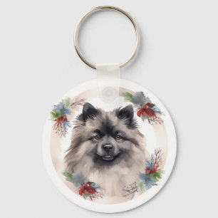 Llavero Navidades de Keeshond Wreath Festive Pup