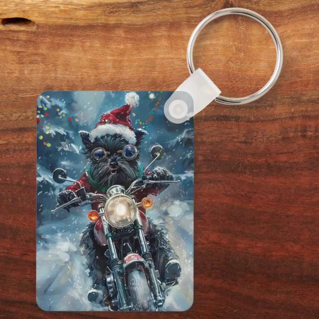 Llavero Navidades de motocicleta Affenpinscher Dog Riding (Reverso )