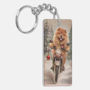 Llavero Navidades de motocicleta Chow Chow Dog Riding