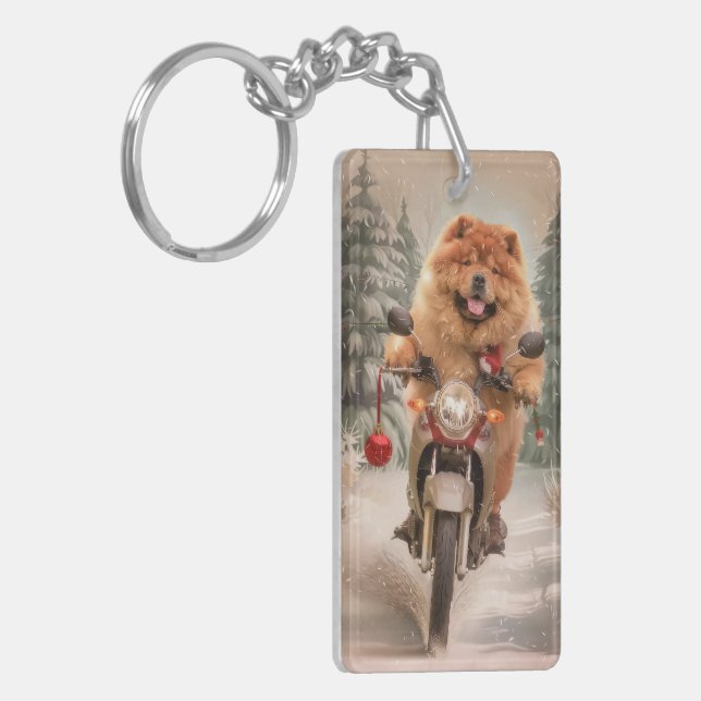 Llavero Navidades de motocicleta Chow Chow Dog Riding (Frente Izquierda)