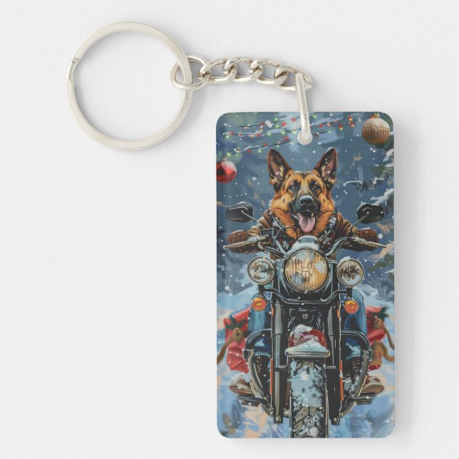 Llavero Navidades de motocicleta de Pastor Alemán (Frente)