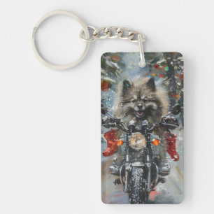 Llavero Navidades de motocicletas Keeshond Dog Riding