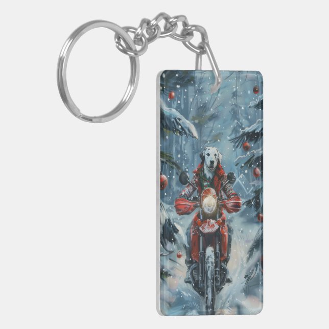 Llavero Navidades de motociclismo de perros de Dalmacia (Frente Izquierda)