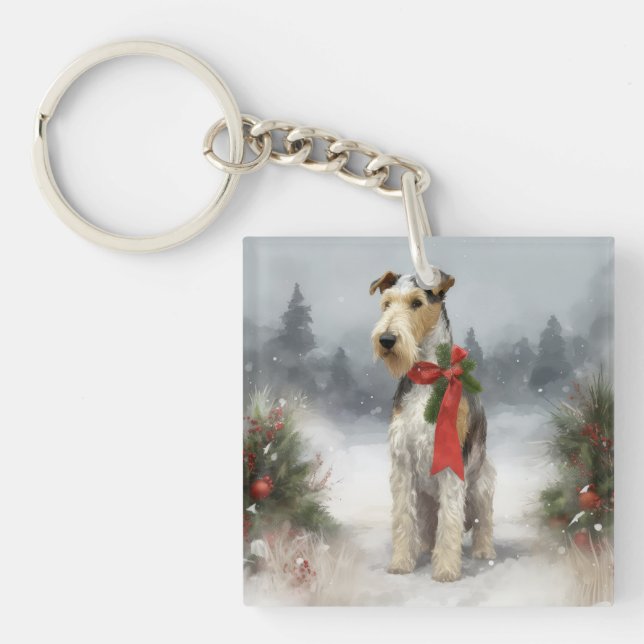 Llavero Navidades de Nieve en Wirefox Terrier Dog (Frente)