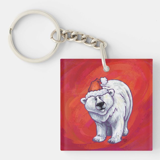 Llavero Navidades De Oso Polar En Rojo (Frente)