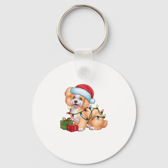 Llavero Navidades de perro de Bichon Frise de Santa Hat (Anverso)