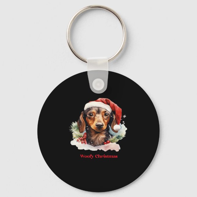 Llavero Navidades de perro de Daschund Santa Hat navidad l (Anverso)
