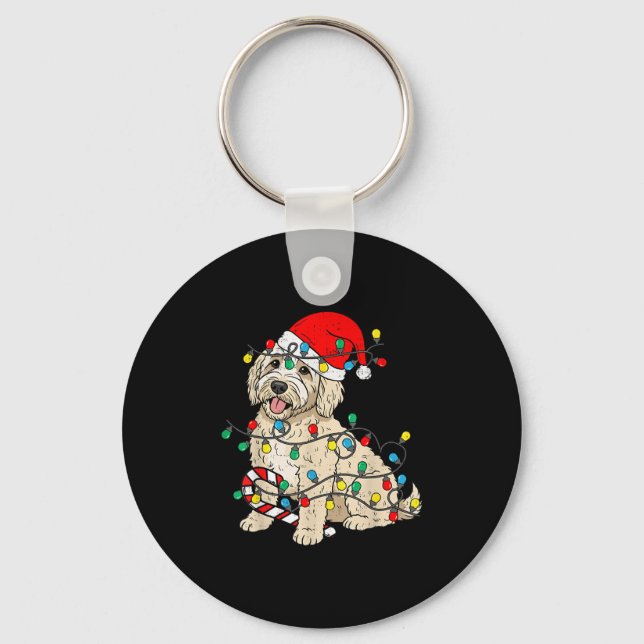 Llavero Navidades de perro de Goldendoodle iluminan Santa  (Anverso)