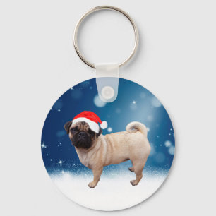 Llavero Navidades de perro de pug cutáneo Estrellas de nie