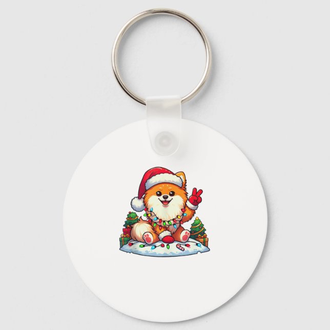 Llavero Navidades de Pomerania, mano de paz divertida, ilu (Anverso)