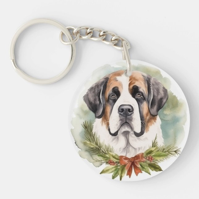 Llavero Navidades de San Bernardo Wreath Pup festivo (Frente)
