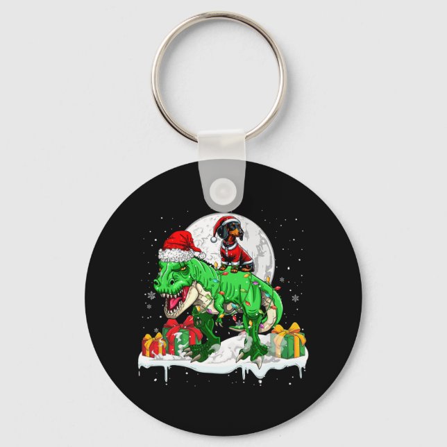 Llavero Navidades de Santa Dachshund Riding T-rex Hijos du (Anverso)