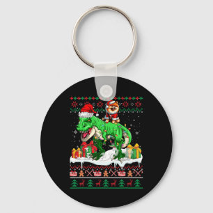 Llavero Navidades de Santa Pomerania Riding T-rex Sweater 