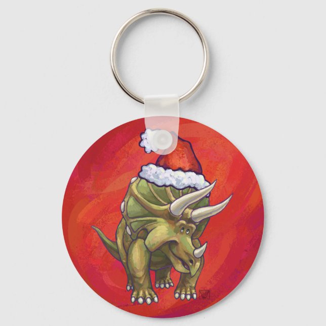 Llavero Navidades De Triceratops En Rojo (Anverso)