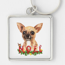 Llavero Navidades de Watercolor Chihuahua Noel