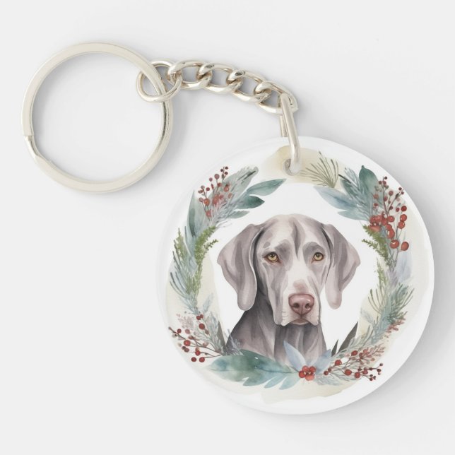 Llavero Navidades de Weimaraner Wreath Festive Pup (Frente)
